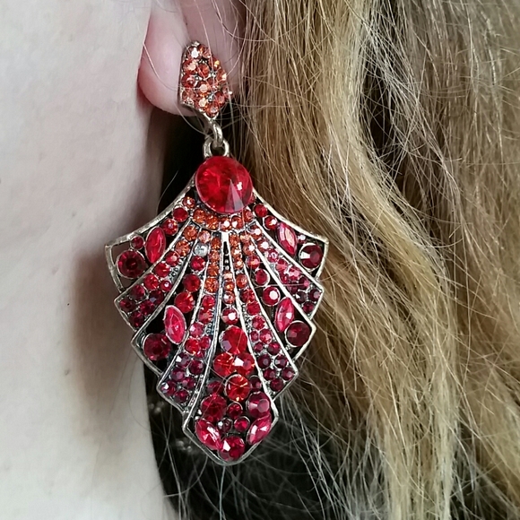 Vintage pink and red rhinestones earrings art deco style